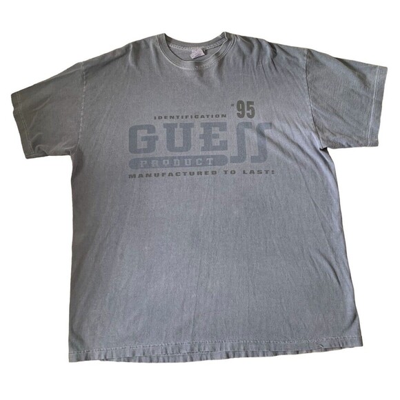 Vintage Guess Original T- Shirt Men Size XL Blue Big Logo Spellout 1995 Made USA - Picture 1 of 5
